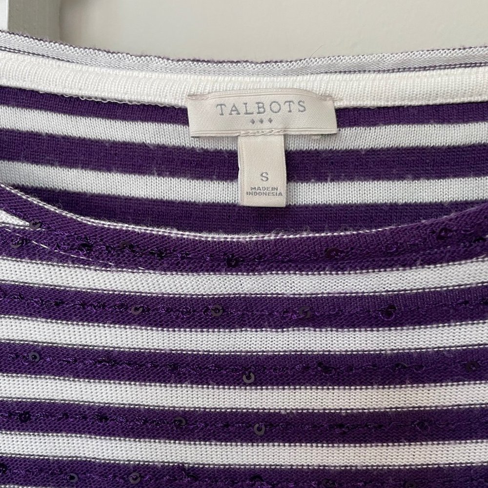 Talbots 3/4 sleeve, purple and white